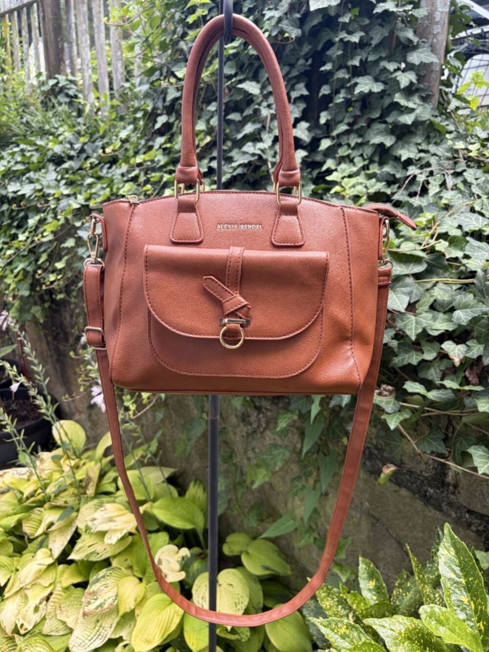 Alexis Bendel Coganc Tan Vegan Leather Shoulder Bag Crossbody Adjustable Preppy